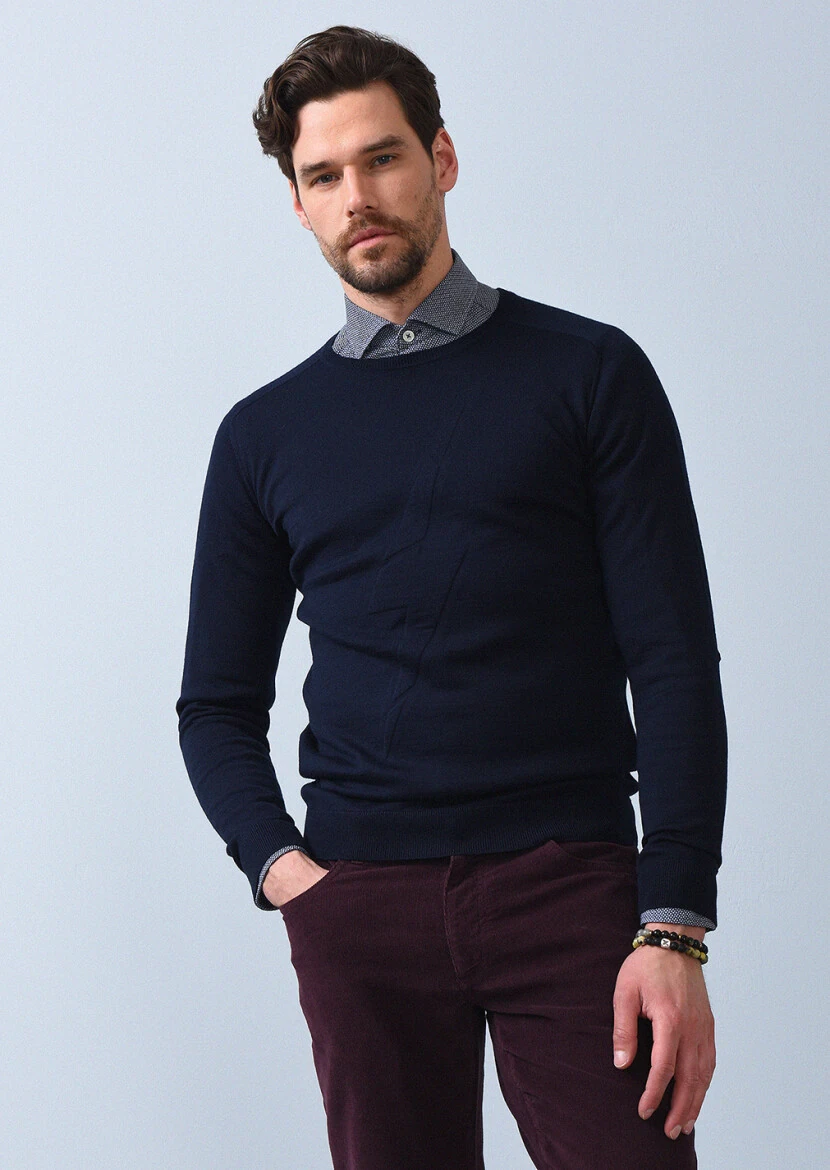 Navy Blue Knitwear Sweatshirt - 1