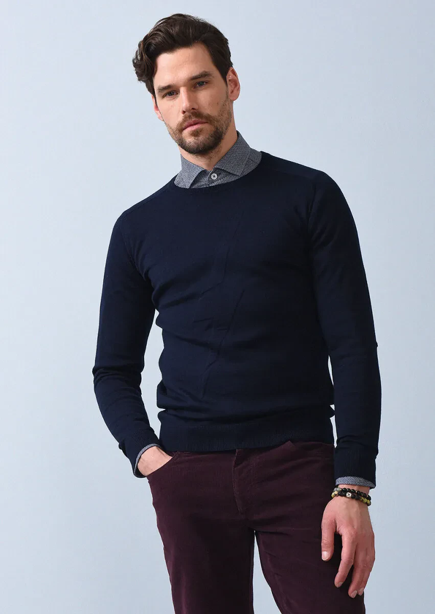 Navy Blue Knitwear Sweatshirt - 1