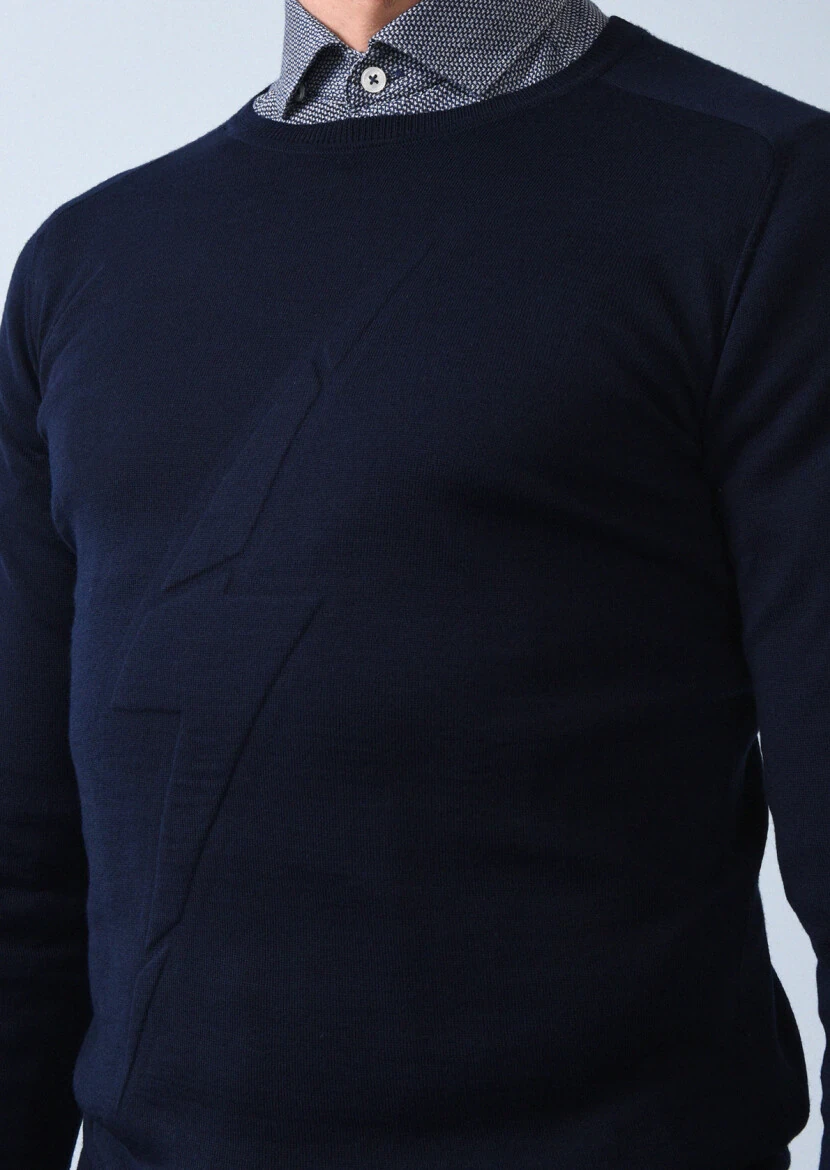 Navy Blue Knitwear Sweatshirt 