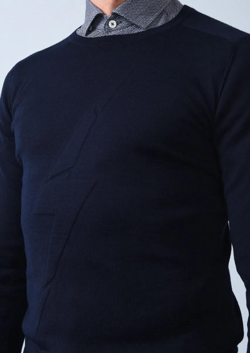 Navy Blue Knitwear Sweatshirt - 2