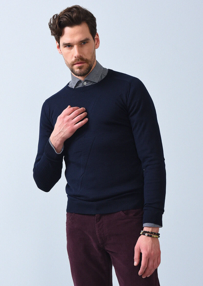 Navy Blue Knitwear Sweatshirt - 4