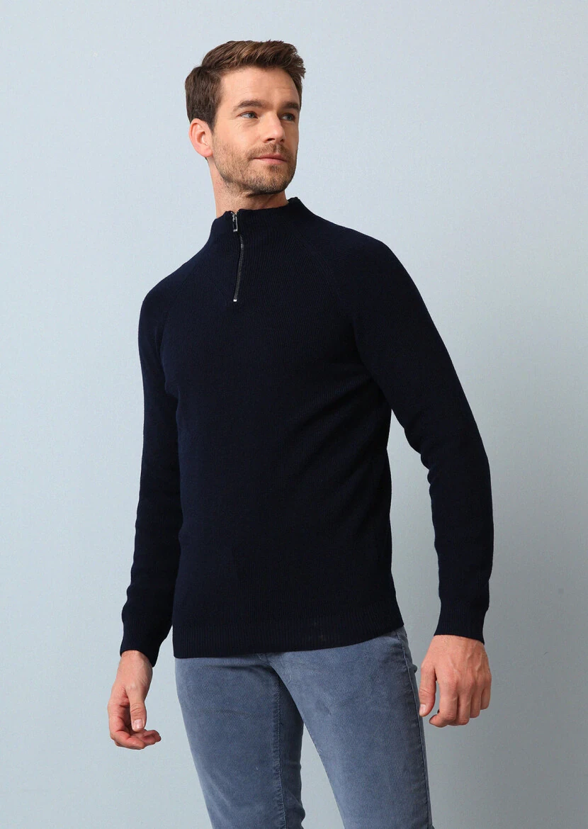Navy Blue Knitwear Sweatshirt 