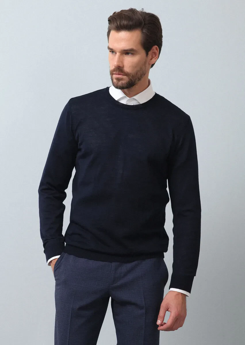 Navy Blue Knitwear Sweatshirt - 1