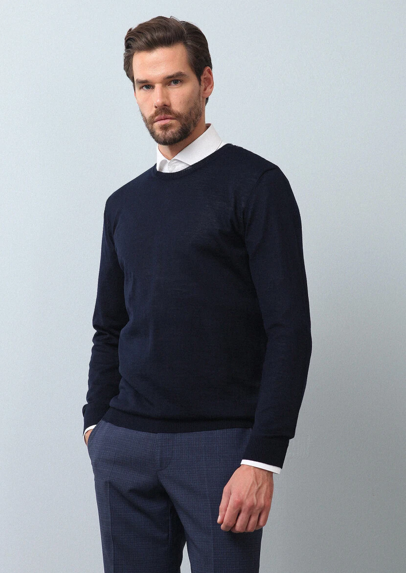 Navy Blue Knitwear Sweatshirt - 4