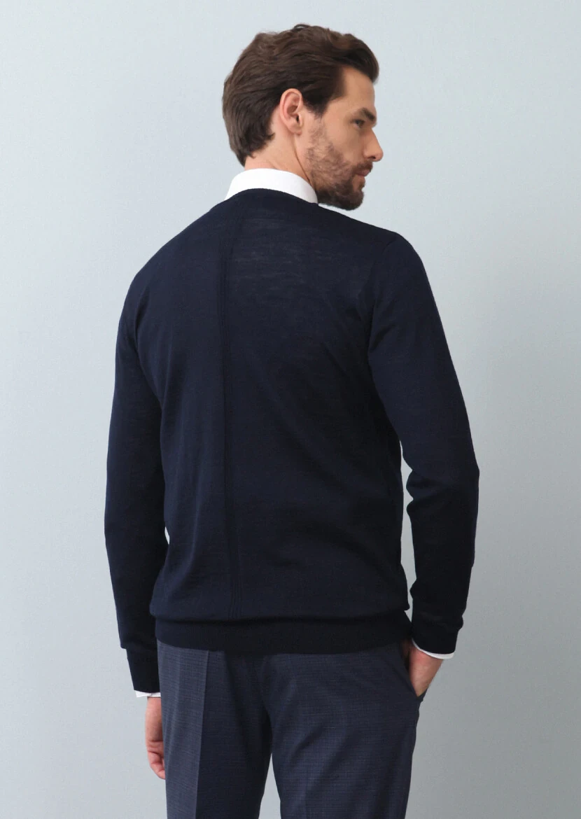 Navy Blue Knitwear Sweatshirt - 5