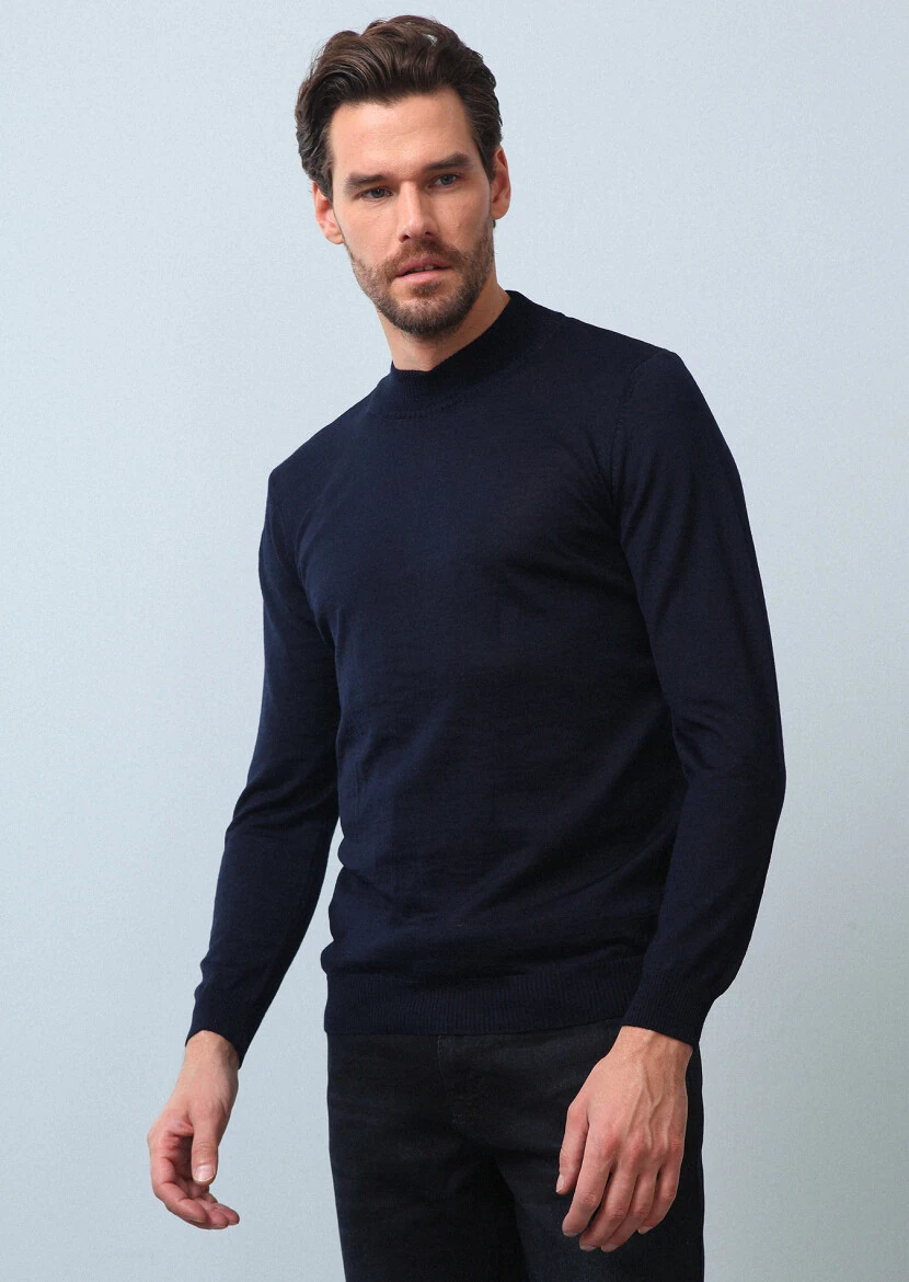 Navy Blue Knitwear Sweatshirt - 1