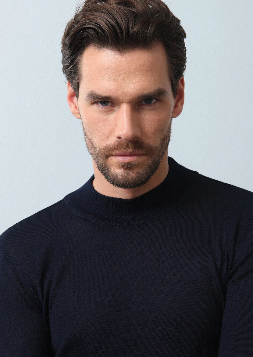 Navy Blue Knitwear Sweatshirt - 2