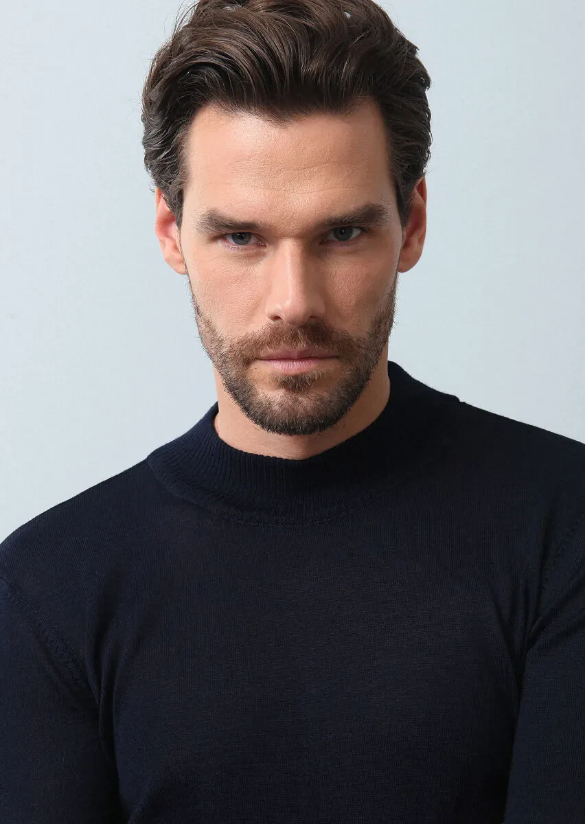 Navy Blue Knitwear Sweatshirt - 2