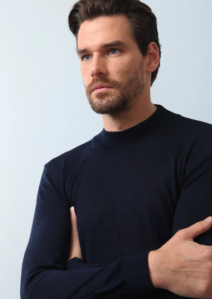 Navy Blue Knitwear Sweatshirt - 4