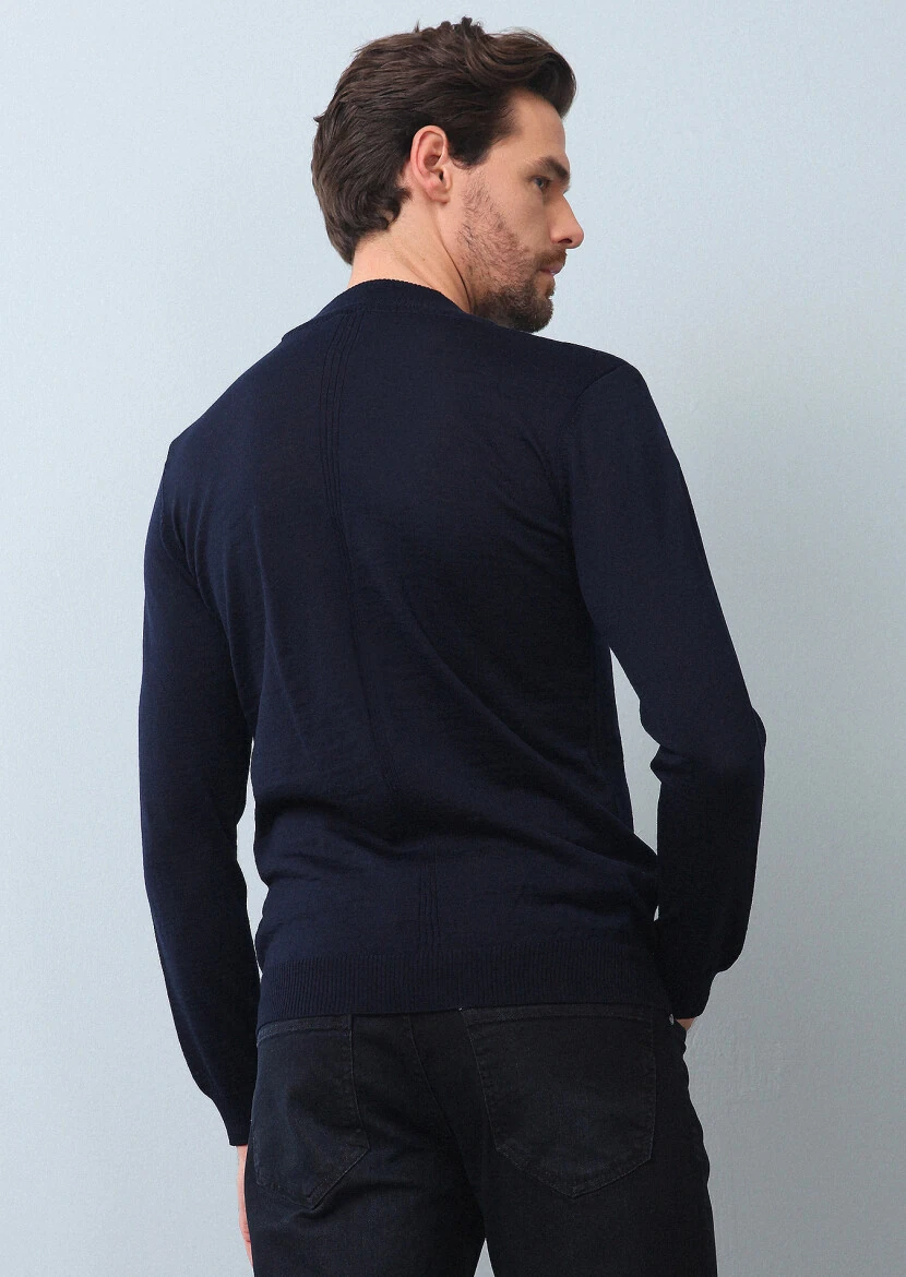 Navy Blue Knitwear Sweatshirt - 5