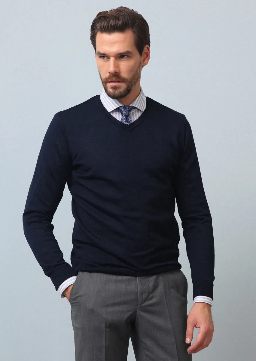 Navy Blue Knitwear Sweatshirt - 1