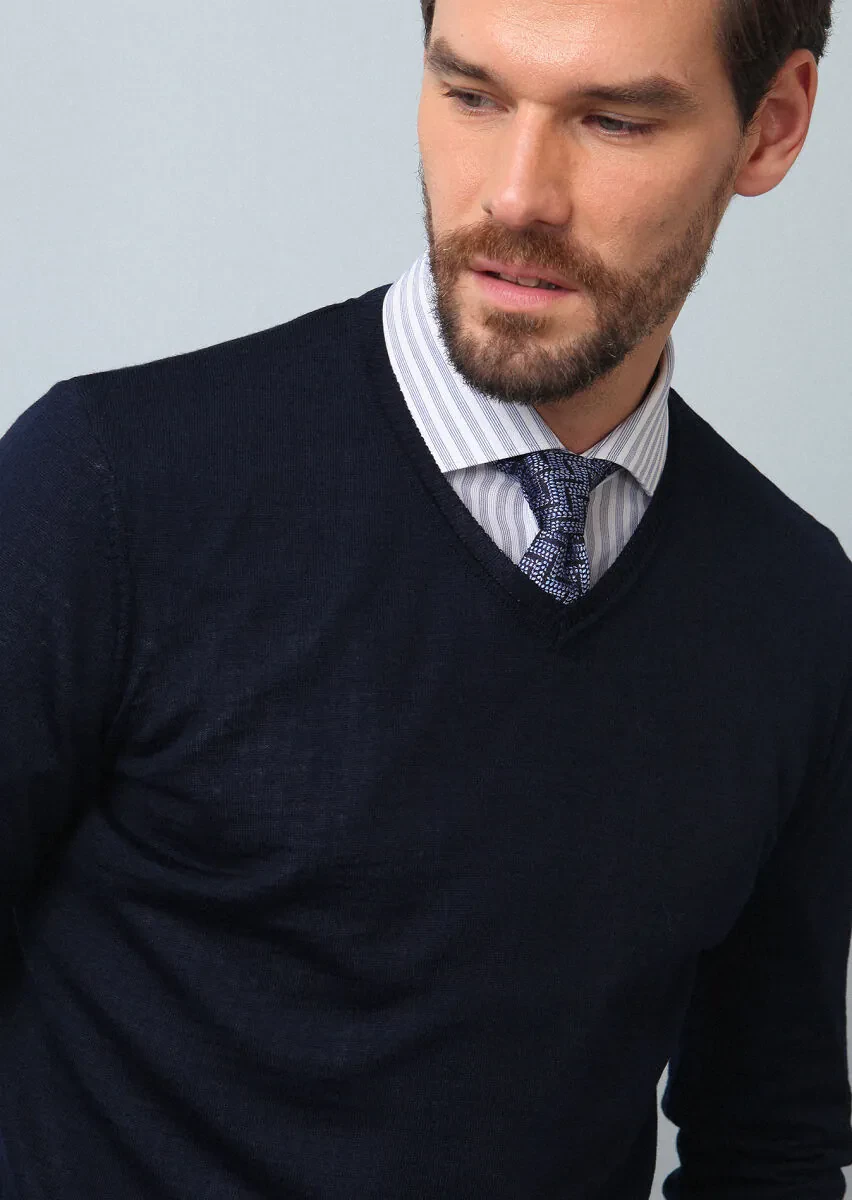 Navy Blue Knitwear Sweatshirt - 2