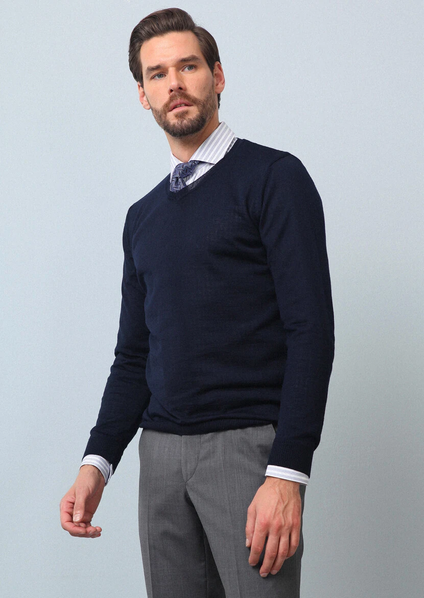 Navy Blue Knitwear Sweatshirt - 3