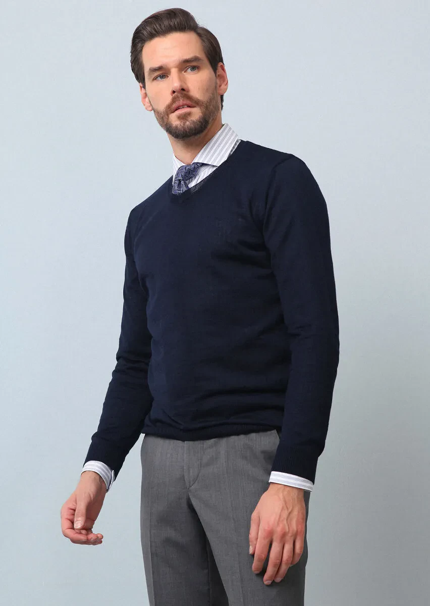 Navy Blue Knitwear Sweatshirt - 3