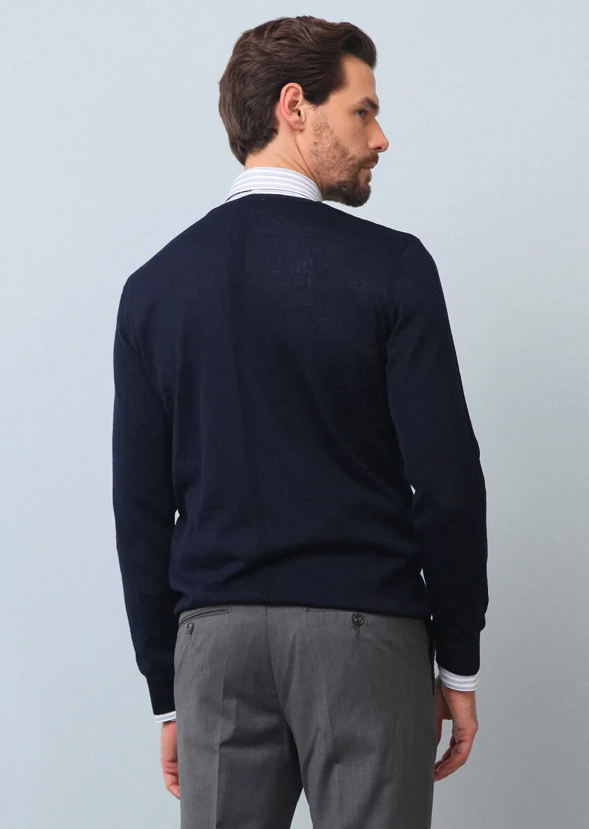 Navy Blue Knitwear Sweatshirt - 5