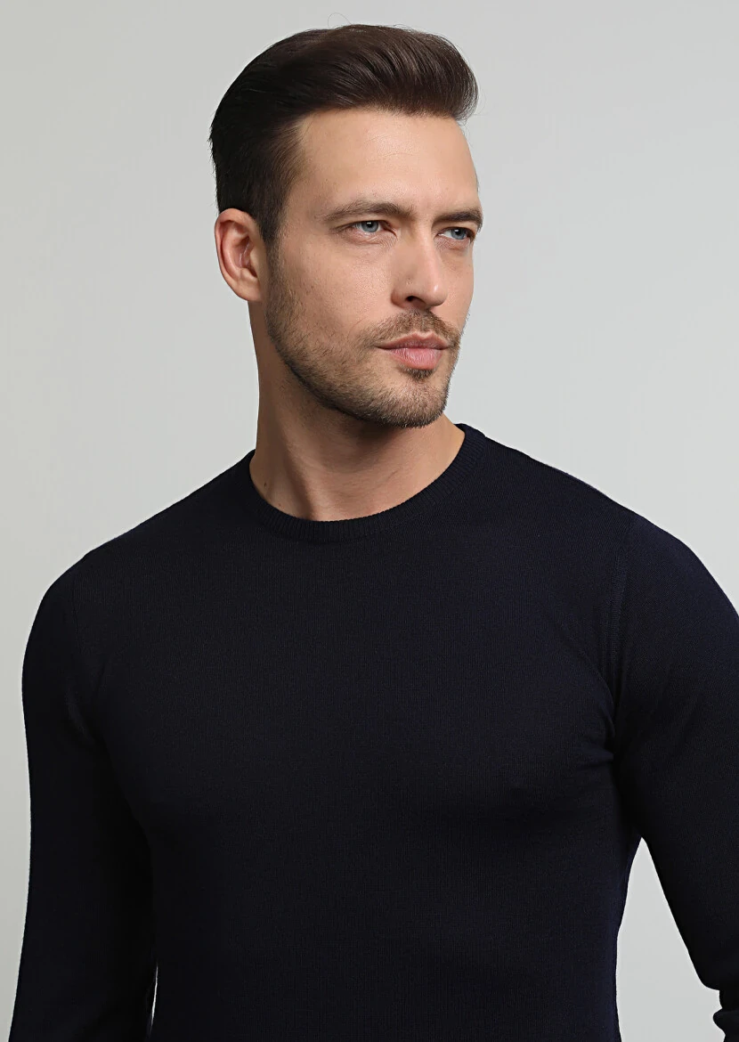 Navy Blue Knitwear Sweatshirt - 2