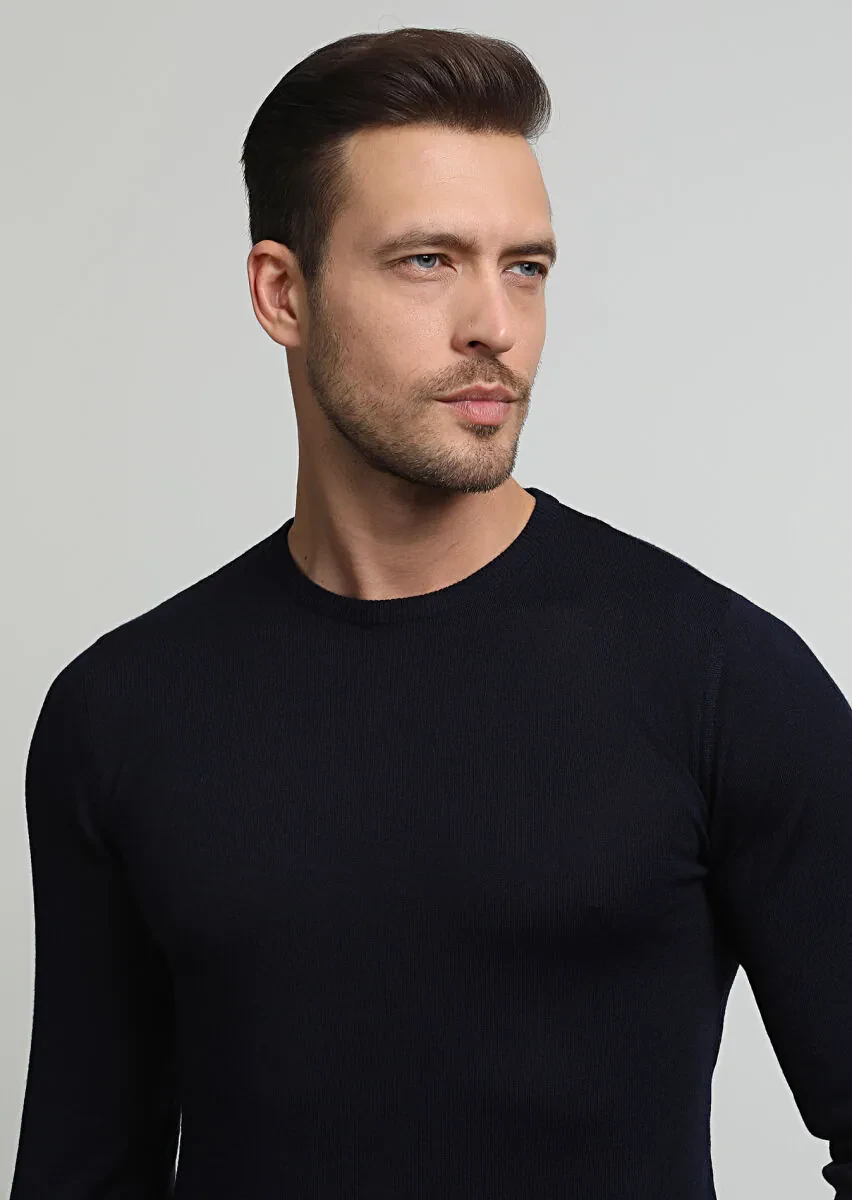 Navy Blue Knitwear Sweatshirt - 2