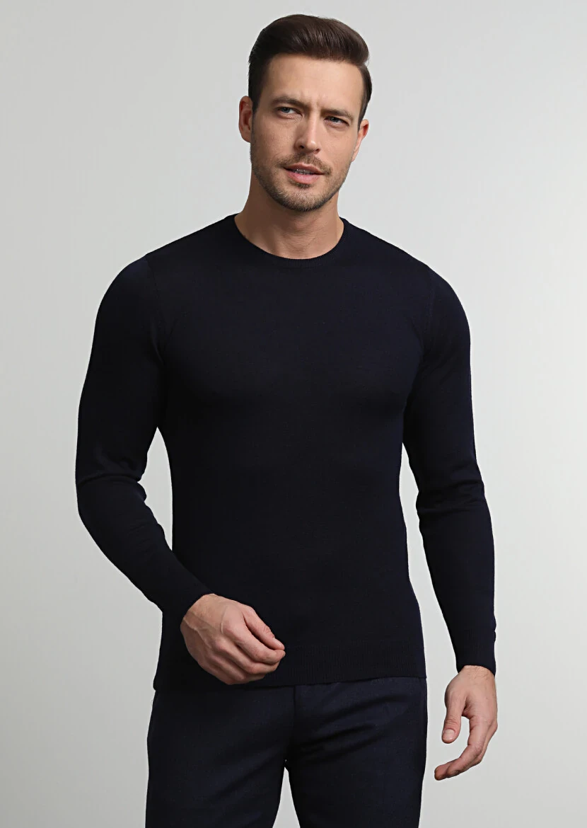 Navy Blue Knitwear Sweatshirt - 3
