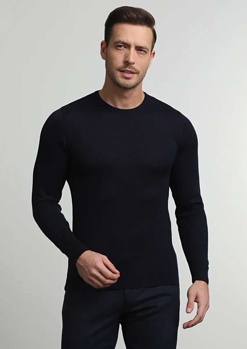 Navy Blue Knitwear Sweatshirt - 3