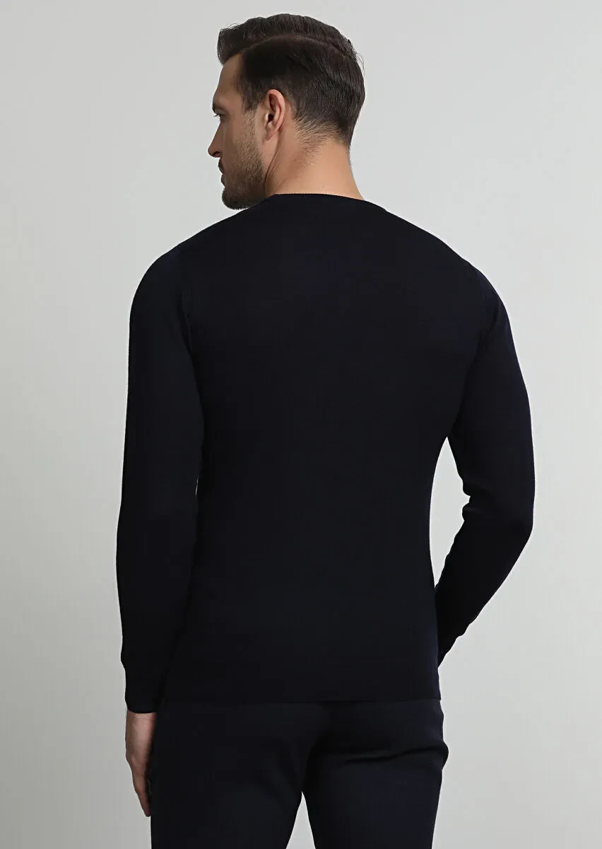 Navy Blue Knitwear Sweatshirt - 4