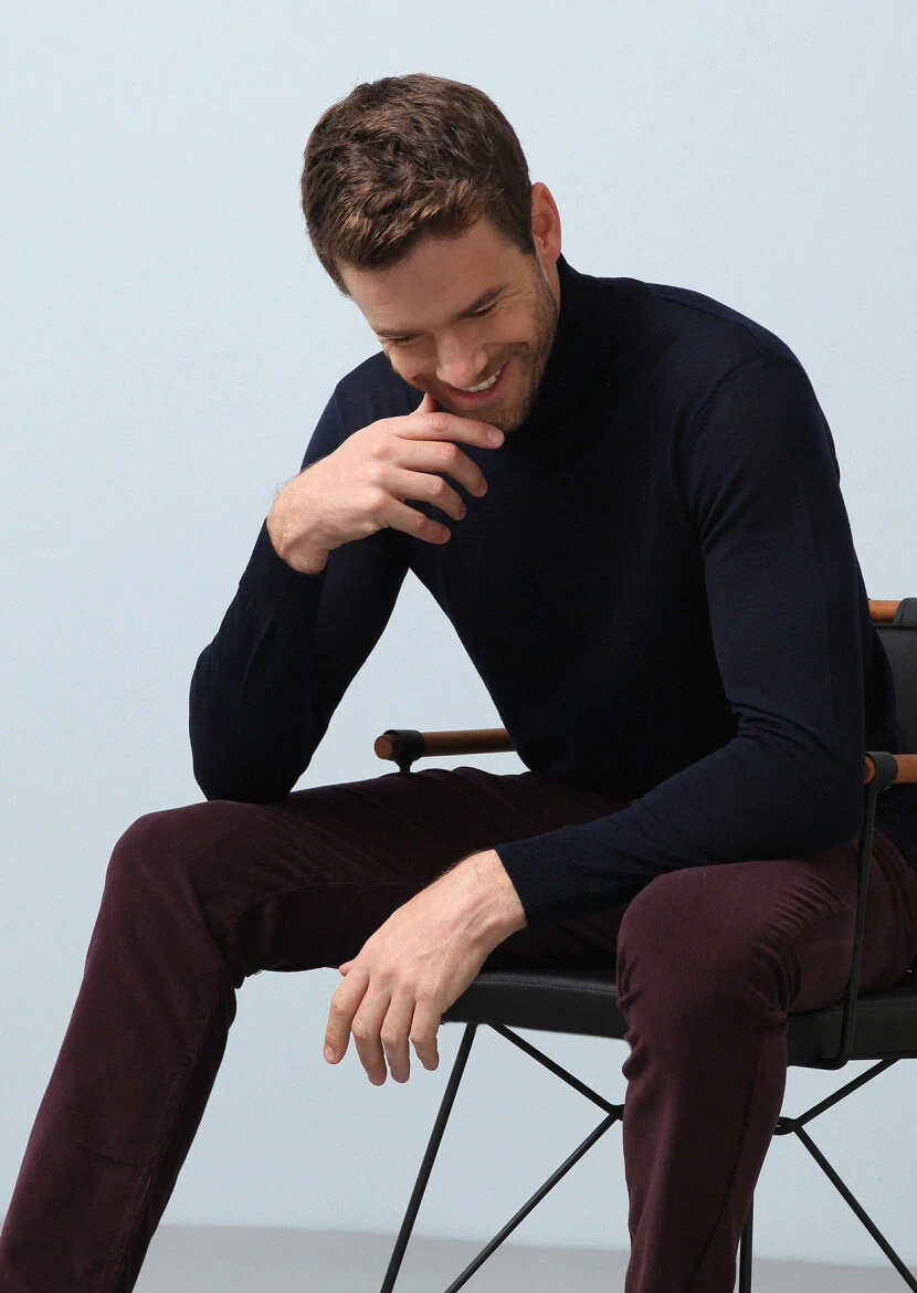 Navy Blue Knitwear Sweatshirt - 1