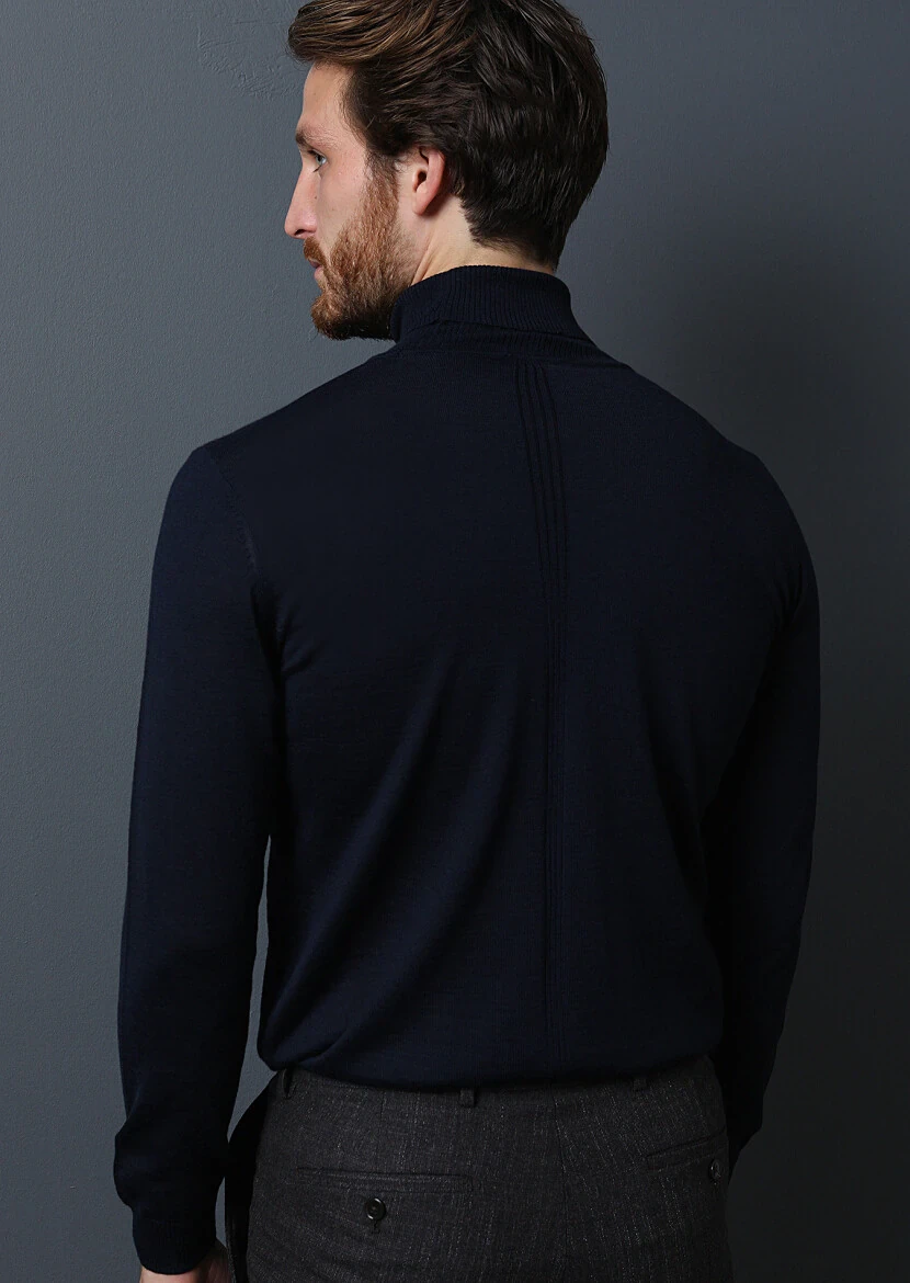 Navy Blue Knitwear Sweatshirt - 5