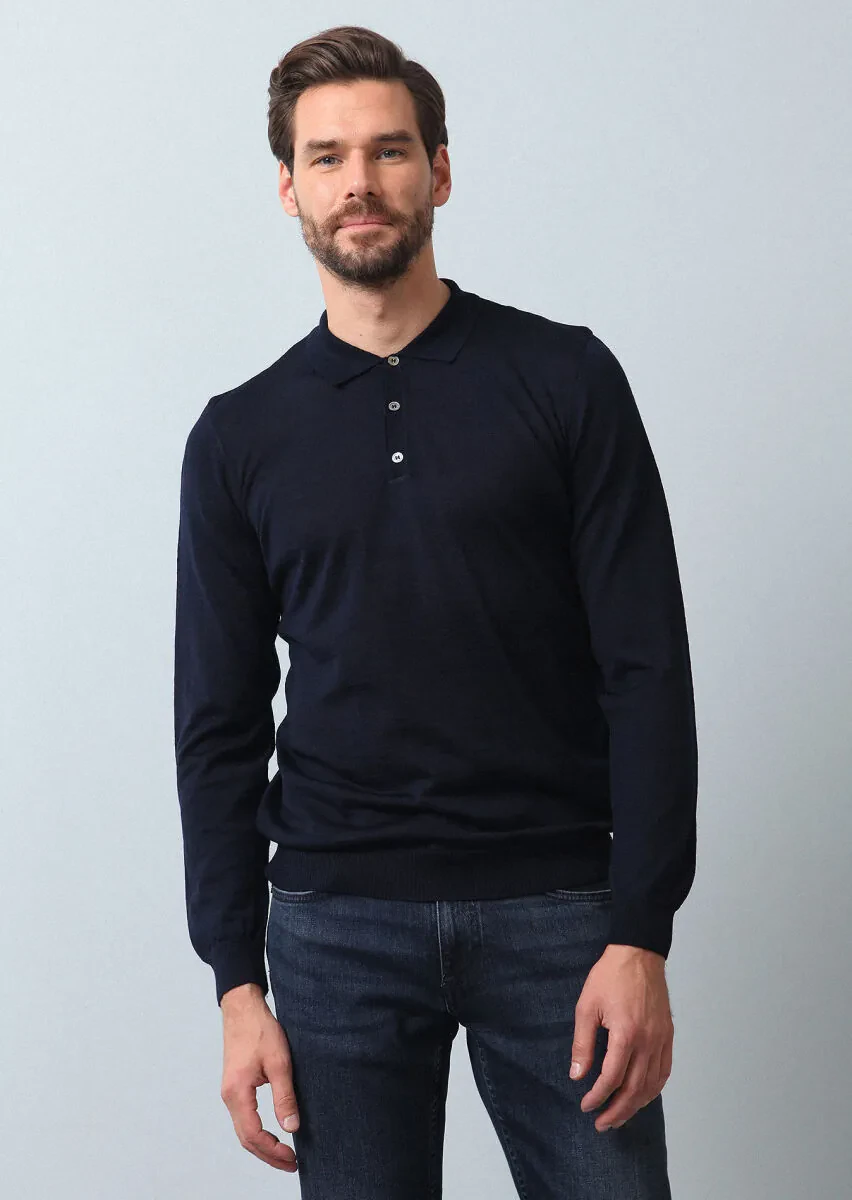 Navy Blue Knitwear Sweatshirt - 1