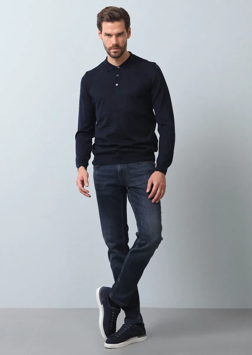 Navy Blue Knitwear Sweatshirt - 3