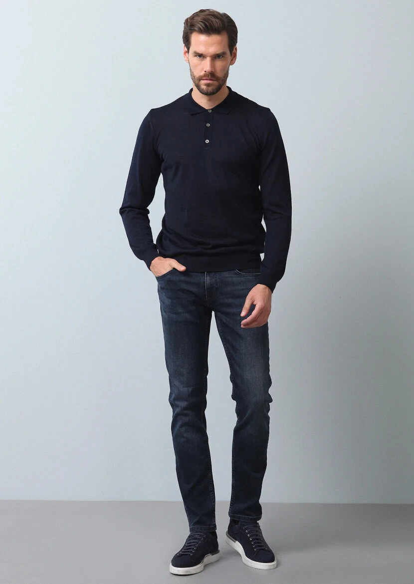 Navy Blue Knitwear Sweatshirt - 4