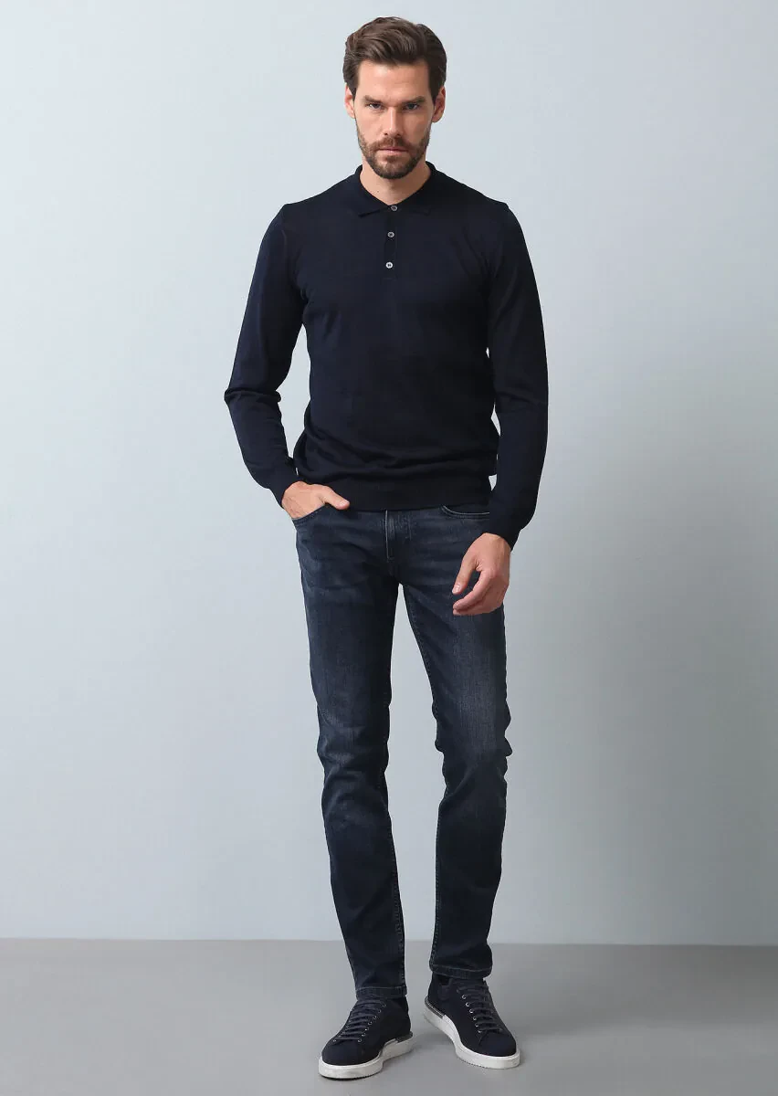 Navy Blue Knitwear Sweatshirt - 4