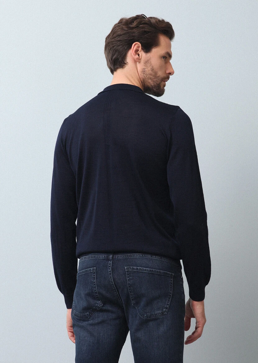 Navy Blue Knitwear Sweatshirt - 5
