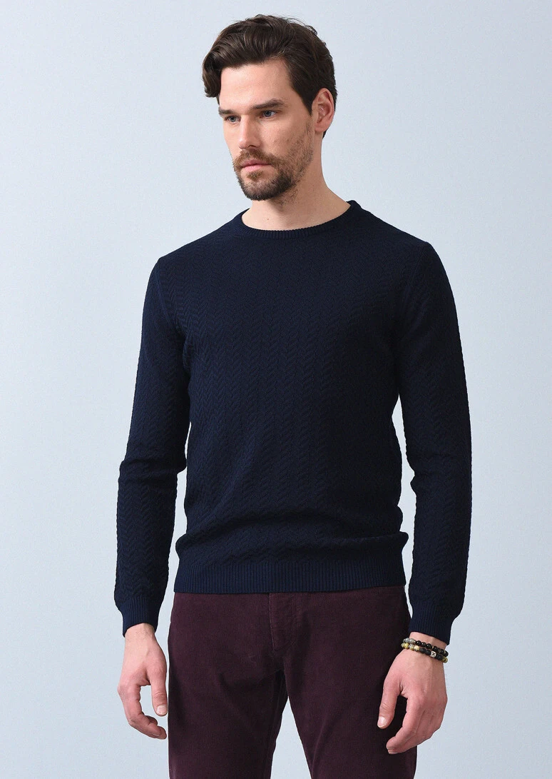 Navy Blue Knitwear Sweatshirt - 1