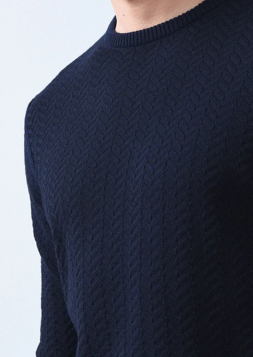 Navy Blue Knitwear Sweatshirt - 2