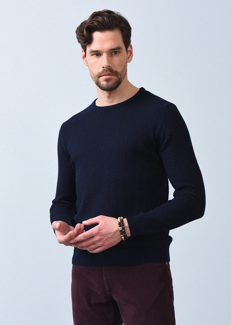 Navy Blue Knitwear Sweatshirt - 4