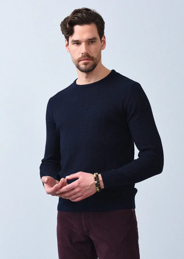 Navy Blue Knitwear Sweatshirt - 4