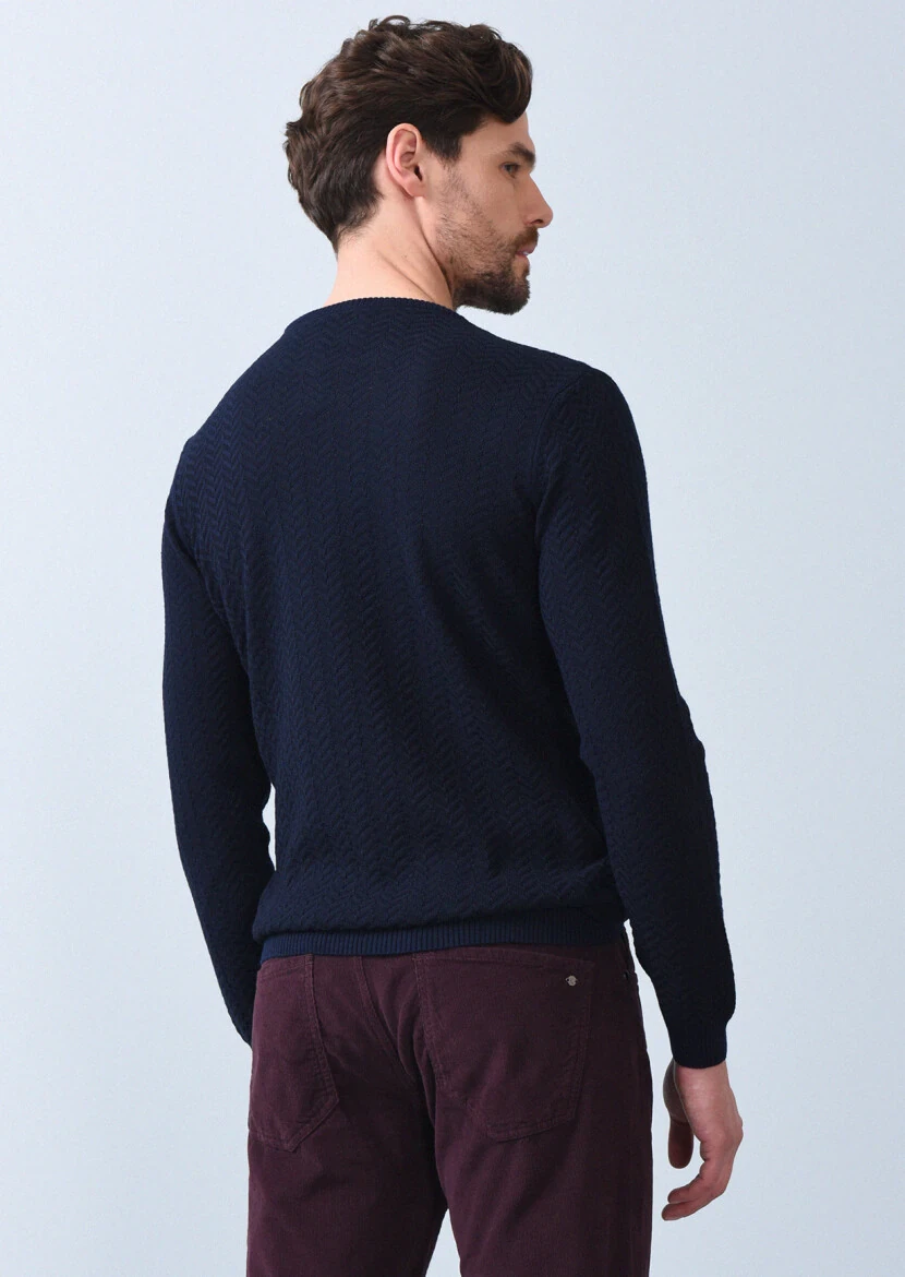 Navy Blue Knitwear Sweatshirt - 5