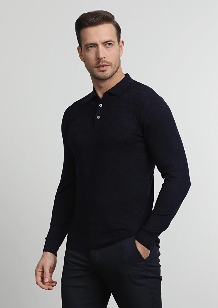 Navy Blue Knitwear Sweatshirt - 1