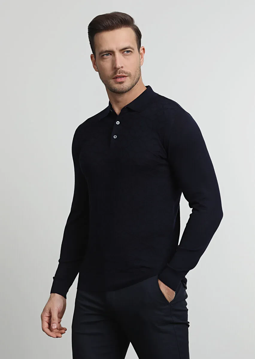 Navy Blue Knitwear Sweatshirt - 1