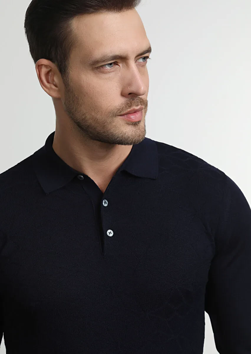 Navy Blue Knitwear Sweatshirt - 2