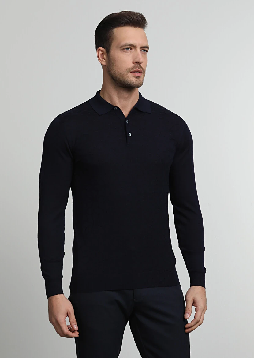 Navy Blue Knitwear Sweatshirt - 3