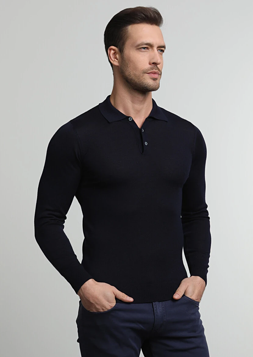 Navy Blue Knitwear Sweatshirt - 1