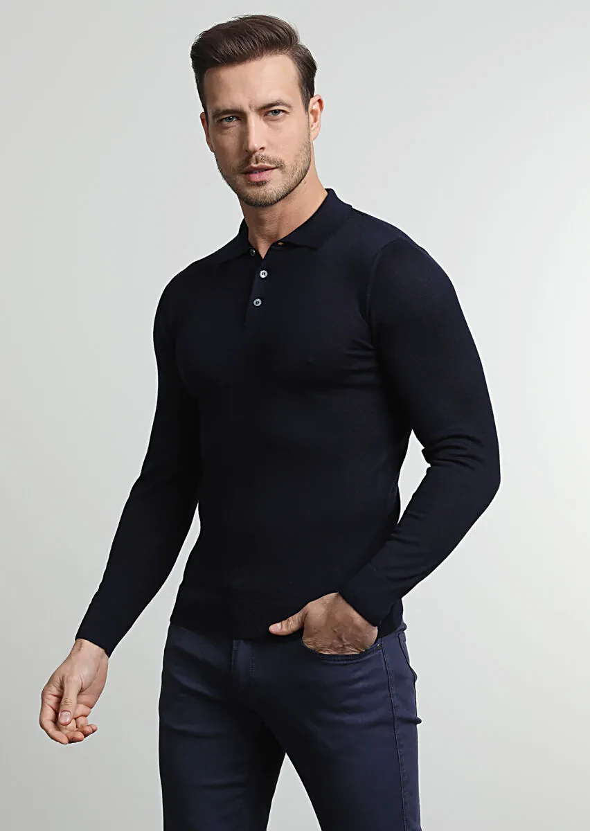 Navy Blue Knitwear Sweatshirt - 3