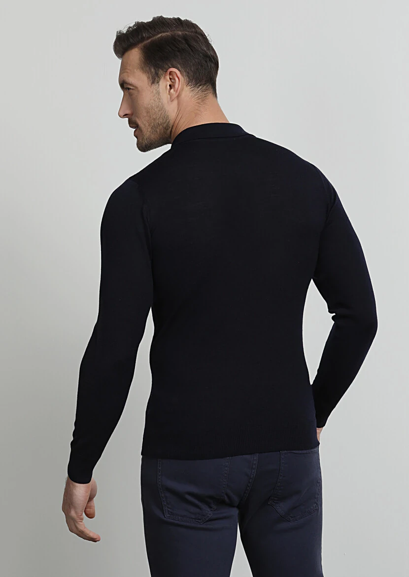 Navy Blue Knitwear Sweatshirt - 4