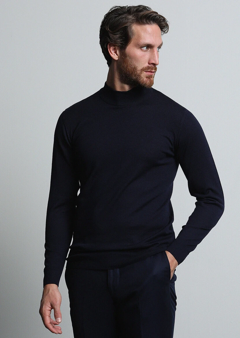 Navy Blue Knitwear Sweatshirt - 3