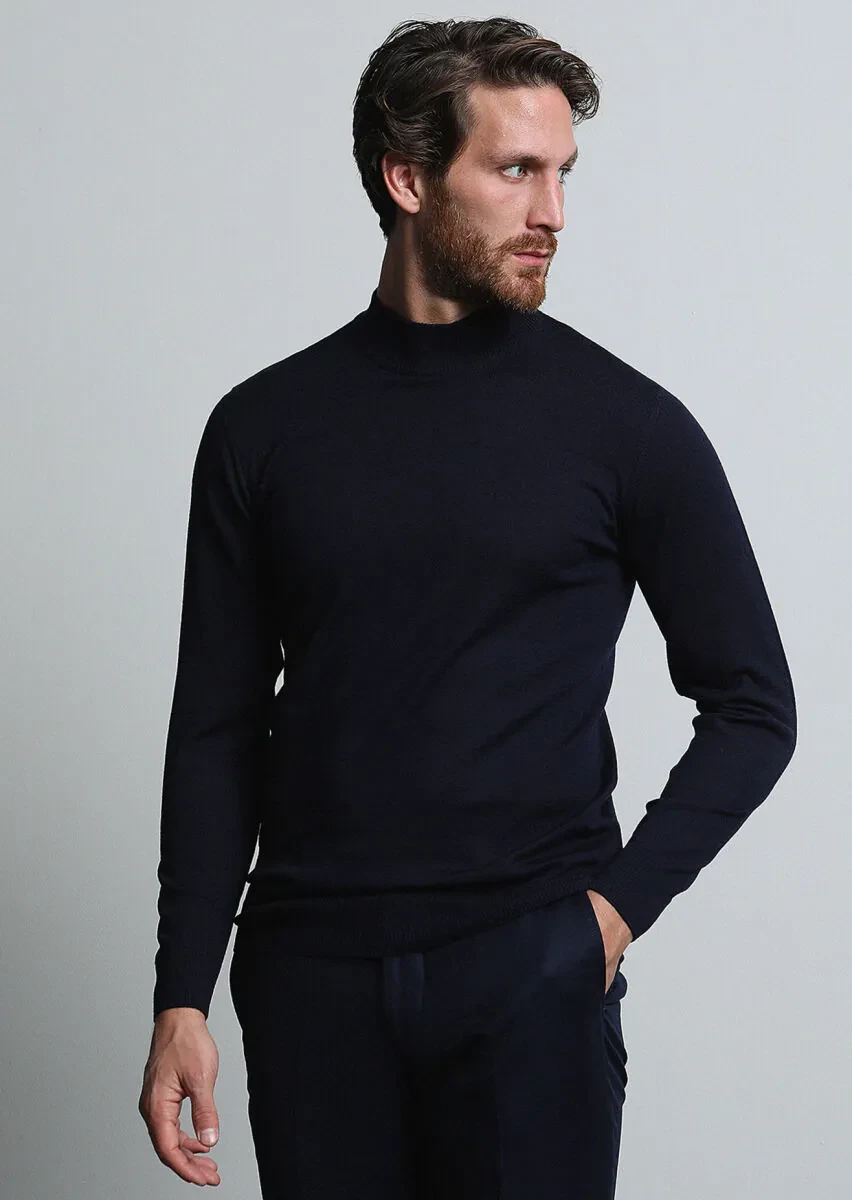 Navy Blue Knitwear Sweatshirt - 3