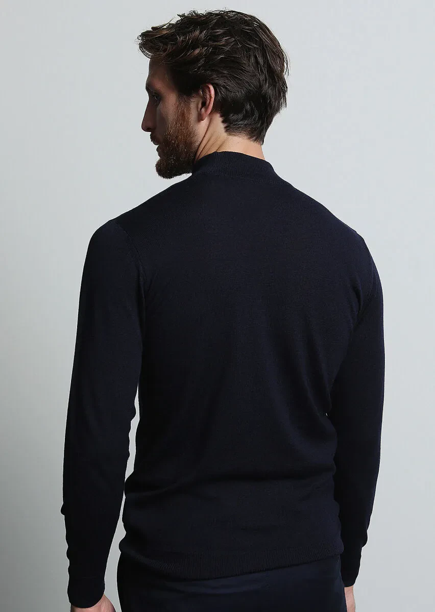 Navy Blue Knitwear Sweatshirt - 5