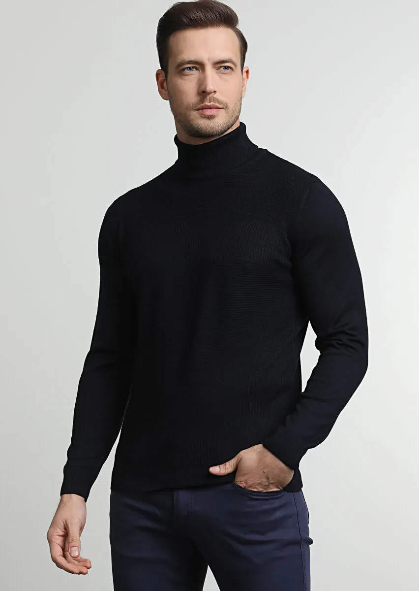 Navy Blue Knitwear Sweatshirt - 1