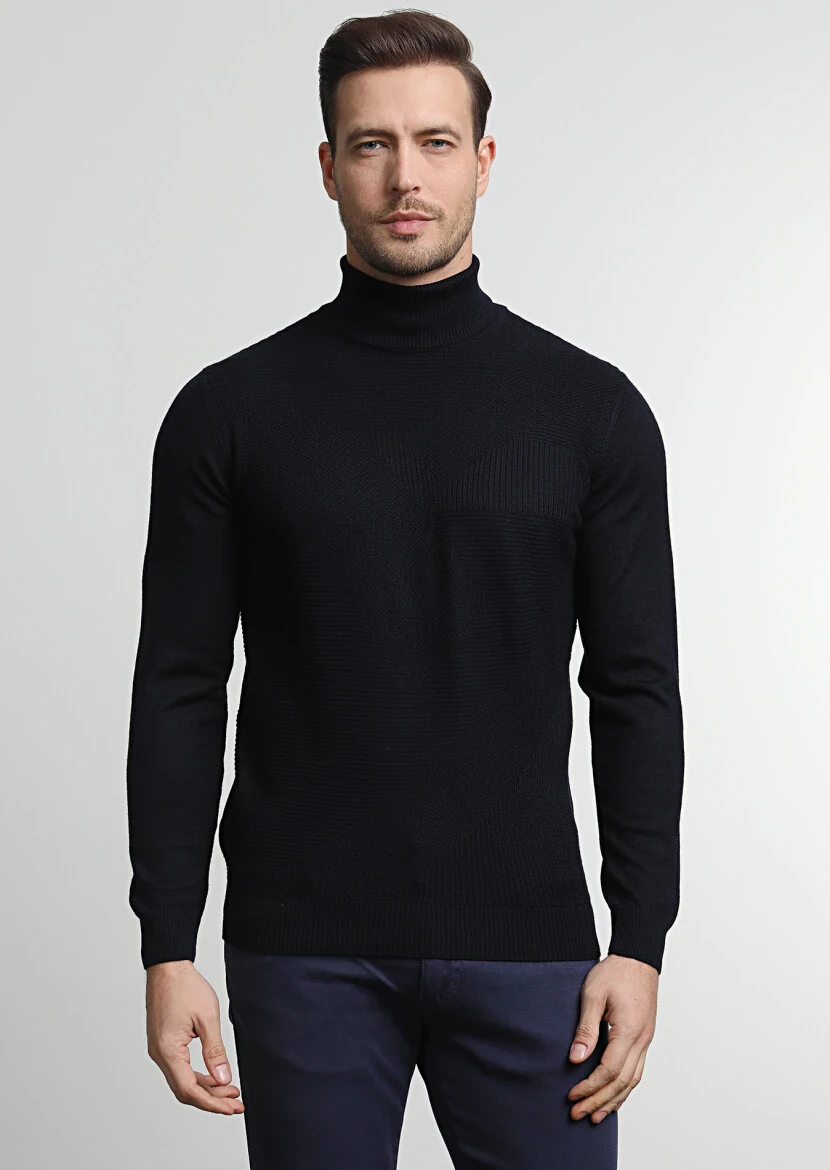 Navy Blue Knitwear Sweatshirt - 3