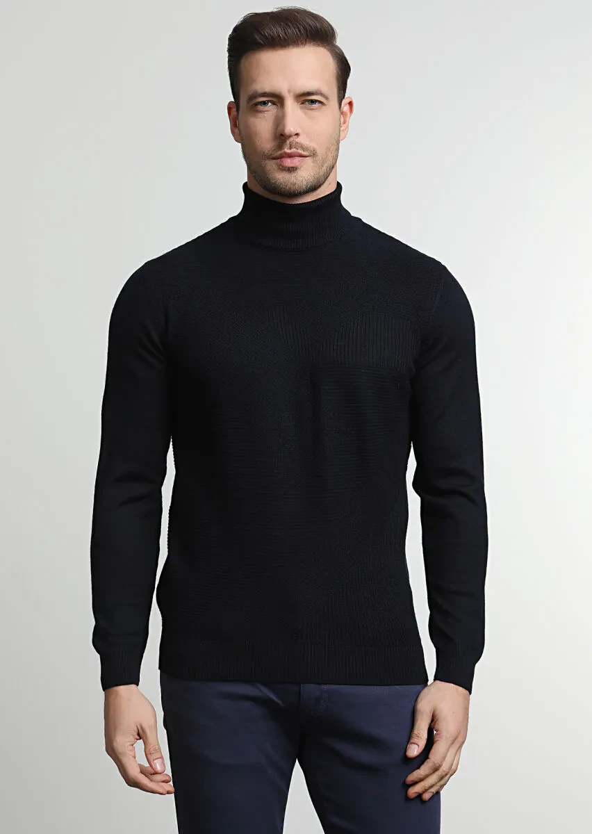 Navy Blue Knitwear Sweatshirt - 3