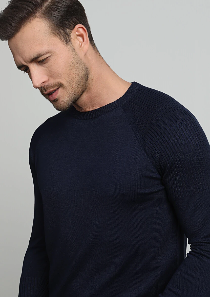 Navy Blue Knitwear Sweatshirt - 1
